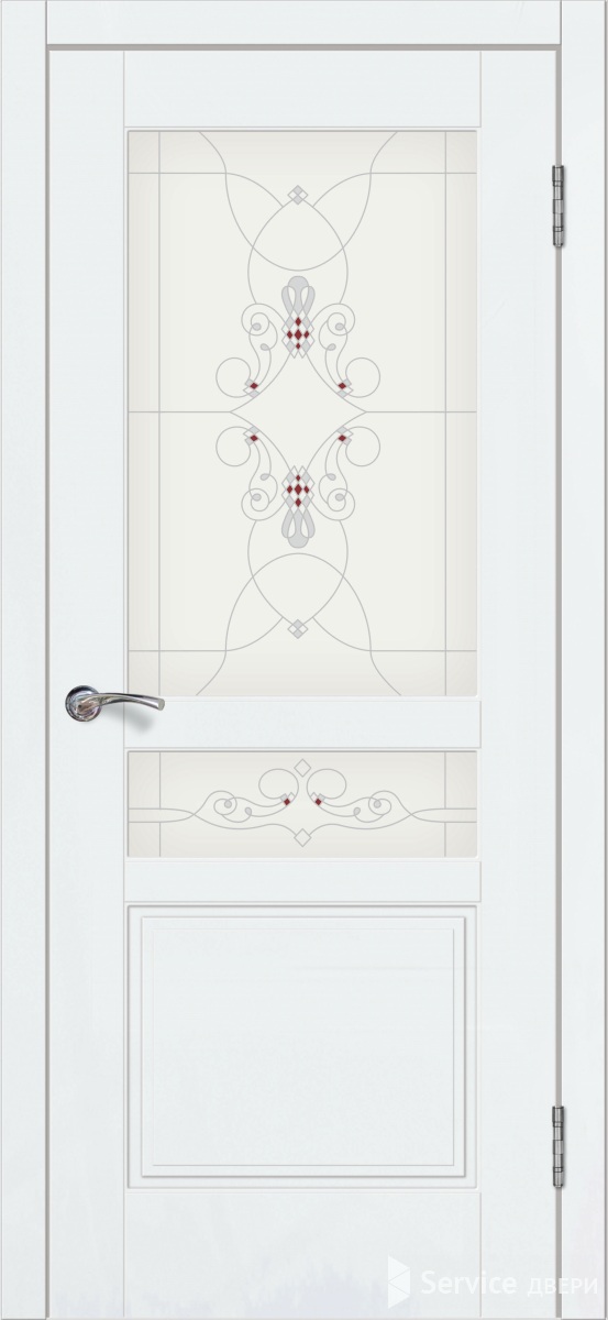 Межкомнатная дверь, Модель 10.2 ПО, заливной витраж Ажур, Белая эмаль