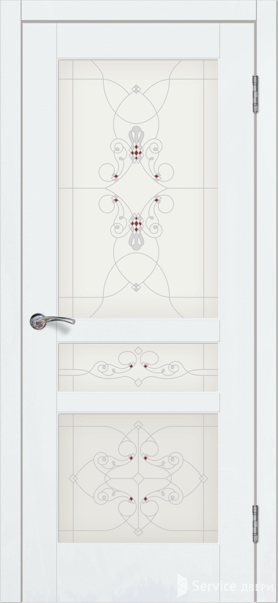 Межкомнатная дверь, Модель 10.3 ПО, заливной витраж Ажур, Белая эмаль